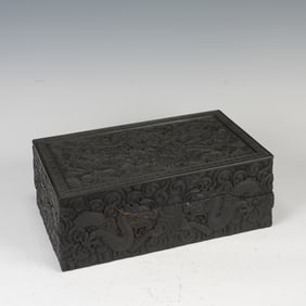 Red Sandalwood Carved Cloud and Dragon Pattern Lid Box