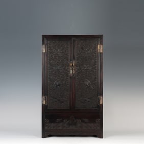 Red Sandalwood Carved Cloud and Crane Pattern Cabinet