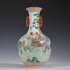 Famille Rose Character Story Pattern Porcelain Double Ears Vase