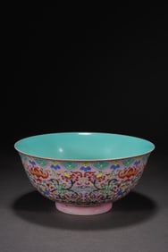 Famille Rose Flower and Bat Pattern Porcelain Bowl