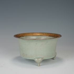 Light Grey Glazed Inlaid Gilt Bronze Porcelain Incense Burner