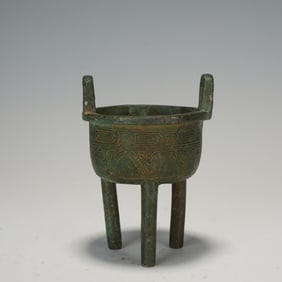 Chinese Bronze Carved Beast Face Pattern Double Ears Incense Burner