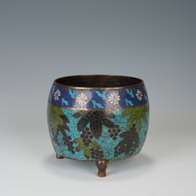 Bronze Cloisonne Carved Grapes Pattern Incense Burner