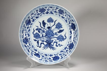 Blue and White Flower Pattern Porcelain Plate