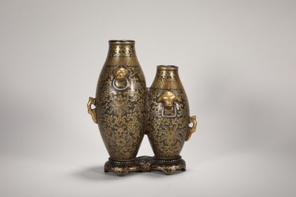 Tea Glazed Gold Drawing Flower Pattern Porcelain Fish Shape Vase