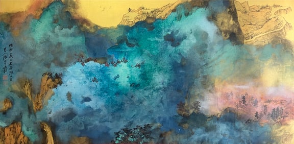 Zhang Daqian mark, Chinese Landscape Painting, Ink and Color on Paper, Mounted