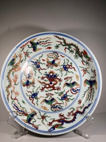 Wucai Dragon and Phoenix Pattern Porcelain Plate