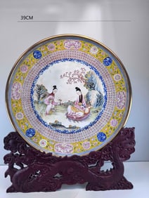 Bronze Enamel Blue Base Beauty Story Pattern Plate