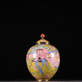 Bronze Enamel Blue Base Flower Pattern Pot