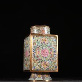 Bronze Enamel Blue Base Flower Pattern Vase