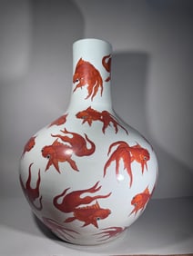 Orange Draw Fish Pattern Porcelain Tianqiu Vase