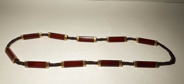 Agate Inlaid Gilt Bronze Bead Bracelet