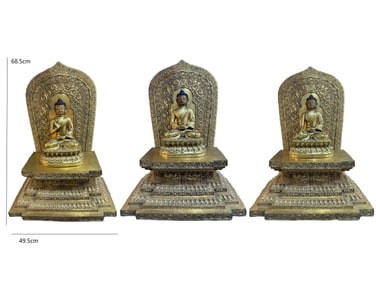 Group of Three Gilt Bronze Mahasthamaprapta and Amitabha & Avalokitesvara Figure