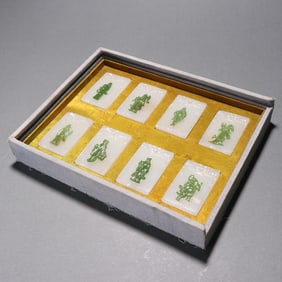 Group of Eight Jade Inlaid Jasper Jade Carved The Eight Immortals Pattern Pendant