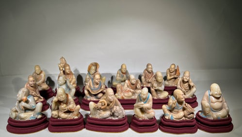 Group of Eighteen Shoushan Carved Eighteen Arhats Figure