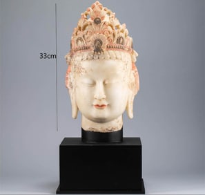 White Stone Colour Painted Buddha Head