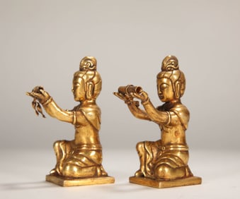 Pair of Gilt Silver Buddha Figure