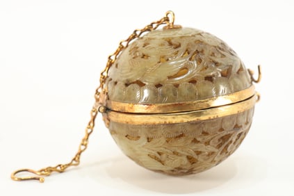 Jade Inlaid Solid Gold Carved Flower and Bird Pattern Incense Burner