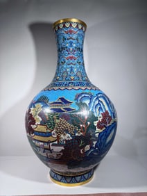 Bronze Cloisonne Carved Landscape Pattern Vase