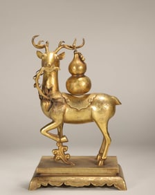 Gilt Silver Carved Deer and Gourd Shape Figure