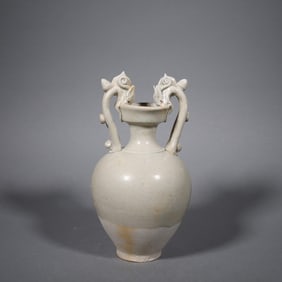 White Glazed Carved Double Dragon Ears Porcelain Vase