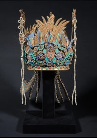 Gilt Silver Inlaid Gem Stone Carved Phoenix Pattern Crown