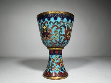 Bronze Cloisonne Carved Flower Pattern High Foot Cup