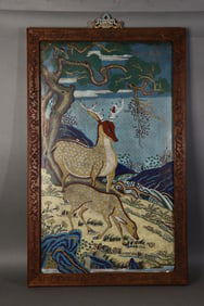 Bronze Cloisonne Carved Pine Tree and Deer Pattern Wall Panel