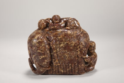 Shoushan Carved Elephant and Children Shape Ornament