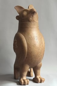 Stone Carved Beast Face Pattern Bird Shape Figure