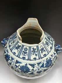 Blue and White Flower Pattern Porcelain Double Beast Ears Pot