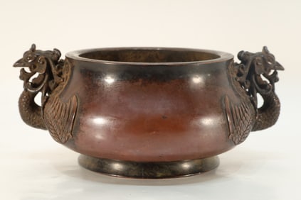Bronze Double Phoenix Ears Incense Burner