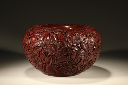 Lacquerware Red Carved Flower Pattern Washer