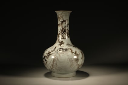 Ink Colored Dragon and Poetry Pattern Porcelain Vase