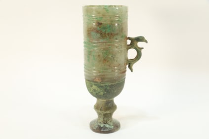 Jade Inlaid Chinese Bronze Carved Dragon and Phoenix Pattern Cup