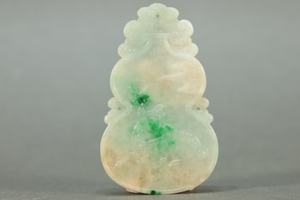 Jadeite Carved Lion and Poetry Pattern Pendant