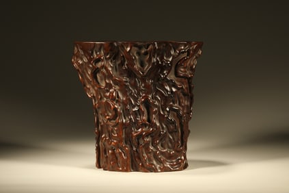 Huanghuali Wood Carved Cloud Pattern Brush Pot