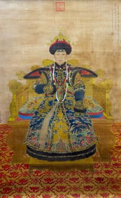 Lang Shining mark, Chinese Enpress Xiaoxian Portrait Painting, Ink and Color on Silk, Hanging Scroll