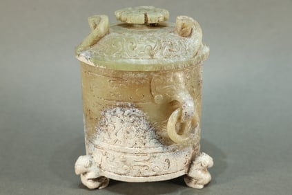 Jade Carved Dragon Pattern Double Ears Cup