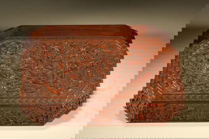 Huanghuali Wood Carved Dragon and Cloud Pattern Lix Box