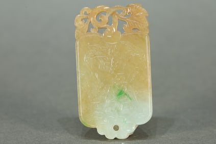 Jadeite Carved Pine Tree and Character Pattern Pendant
