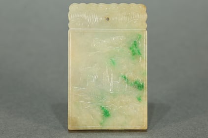 Jadeite Carved Dragon Shape Boat and Poetry Pattern Pendant