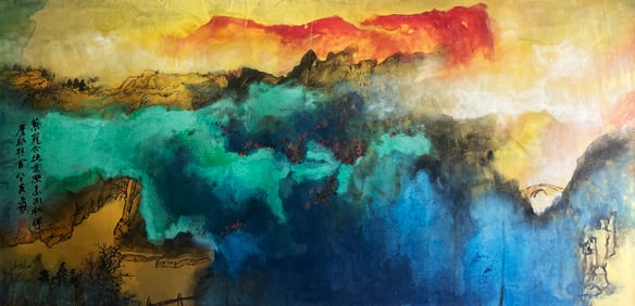 Zhang Daqian mark, Chinese Landscape Painting, Ink and Color on Paper, Mounted