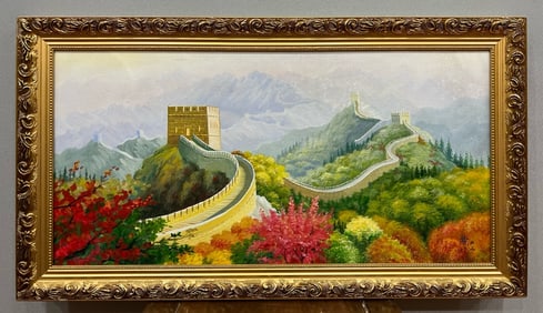 Chinese Drawing Great Wall Oil Painting,Wu Guanzhong Mark
