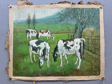 Chinese Drawing Dairy Cow Oil Painting,Pan Yuliang Mark