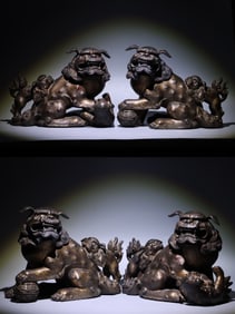 Pair of Red Sandalwood Carved Beast Shape Figure