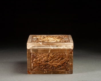Crystal Inlaid Gilt Bronze Carved Flying Beauty Pattern Lid Box