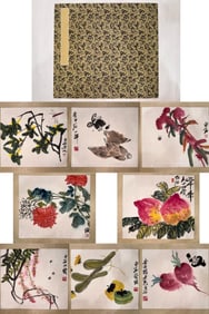 Chinese Drawing Flower and Peach Painting Album,Qi Baishi Mark