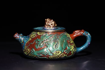 Purple Clay Colour Painted Dragon Pattern Teapot