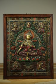 Bronze Colour Painted Green Tara Pattern Tangka
